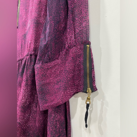 Whistles Silk Midi Dress Fully Lined i Plum Purple Reptile Patter 3/4 sleeve 6 - Picture 4 of 12